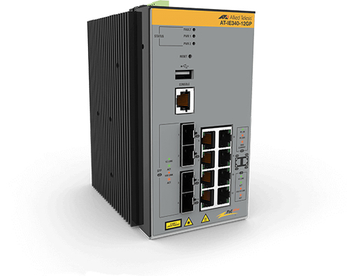 Bild von Allied Telesis AT-IE340-12GP-80 Managed L3 Gigabit Ethernet (10/100/1000) Power over Ethernet (PoE) Grau