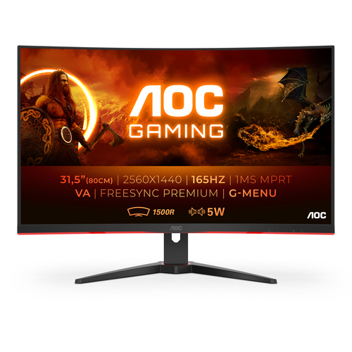 Bild von AOC G2 CQ32G2SE/BK LED display 80 cm (31.5 Zoll) 2560 x 1440 Pixel 2K Ultra HD Schwarz, Rot