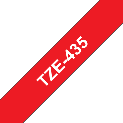 Bild von Brother TZe-435 Etiketten erstellendes Band Weiss auf Rot