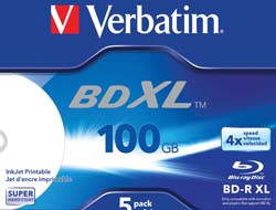 Bild von Verbatim BD-R XL 100 GB* 4x, mit Tintenstrahldrucker großflächig bedruckbar, Jewel Case, 5er-Pack