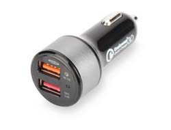Bild von Ednet USB-Auto-Ladeadapter, Quick Charge 3.0, 2 Ports Eingang 12-24V, Ausgänge: 3-6.5V/3A, 5V/2.4A Qualcomm Quick Charge 3.0